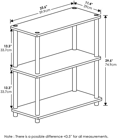 Furinno TURN-N-TUBE Storage Shelves, 3-Tier Book Shelf, Corner Shelf, Toolless Open Shelves, for Organization and Storage, Living Room, Garage, Home Office, Light Cherry