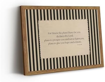 Retro Minimalist Striped Christian Canvas Wall Art Framed 16x24 Inch | Jeremiah 29 11 Inspirational Scripture Decor, Bible Verse Religious Prints, Biblical Artwork for Prayer Room Office Church