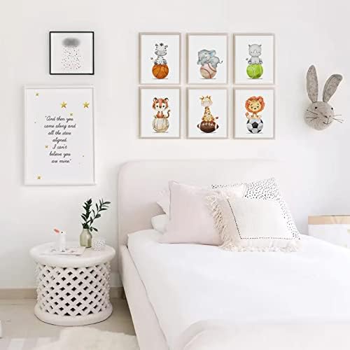 Baby Boy Wall Art Nursery Sports Decor Safari Animal Canvas Wall Art Woodland Baby Boy Room Poster Prints Nursery Artwork Pictures for Bedroom 12x16 set of 6 Inch UNFRAMED