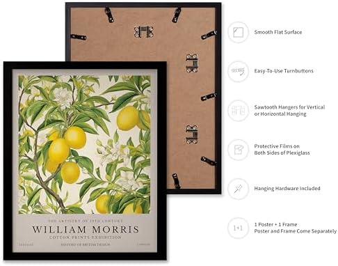 Poster Master Lemon Tree Print - William Morris Poster - Botanical Art - Floral Exhibition Wall Design - Fruit & Lemon Artwork - Aesthetic Office, Living Room or Kitchen Wall Decor - 8x10 Black Framed