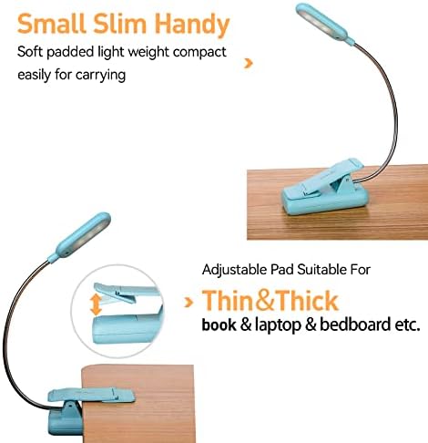 VAVOFO Rechargeable Book Light, Blue Light Blocking, Amber 1600K Clip On Reading Light, Eye Care 7 LEDs Kids Book Light for Reading in Bed with Power Indicator for Bookworms (Mint Blue)