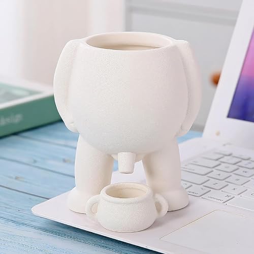 Funny Peeing Plant,5.4 Inches Ceramic Funny Body Plant Pot,Penis Planter,Novelty Peeing Plant Pot with Drainage,Pot Gift for Home Plant Enthusiasts, Friends, Family Or Colleagues Home Decor (White)