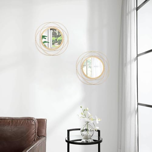 Gold Circle Mirror, Wall Decor Iron Frame Wall Art 2 Set 12'' Round Mirrors Home Decor Hanging for Bathroom Living Room Bedroom Entryway