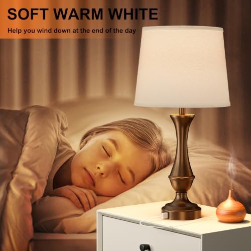 Touch Lamps for Nightstand, 3 Way Dimmable Lamps for Bedroom with USB C+A