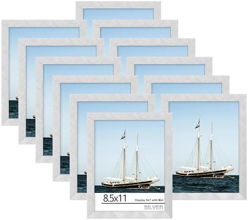Picrit 8.5x11 Picture Frame Set of 12, Modern Gallery Wall Frames, Silver