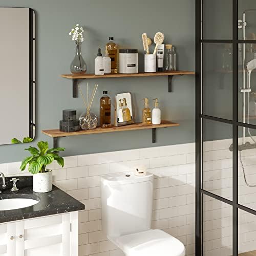 DINZI LVJ Long Wall Shelves, 39.4Inch Wooden Wall Mounted Shelves, Set of 4