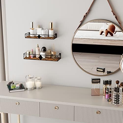 HORLIMER Floating Shelves for Wall Set of 2, Wooden Wall Shelves with Bars, Rustic Wall Mounted Shelves for Kitchen, Bathroom, Bedroom, Living Room, Rhombic Style