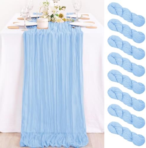 8 Pack Baby Blue Cheesecloth Table Runner 10ft Baby Shower Table Decor