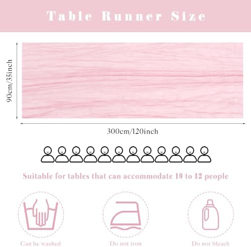 Light Pink Cheesecloth Table Runner 10FT Runner for Tables Gauze Fabric 35 x 120 Inches Long Boho Table Runner Decoration Rustic Sheer Runner for Wedding Birthday Baby Shower Party (Light Pink)