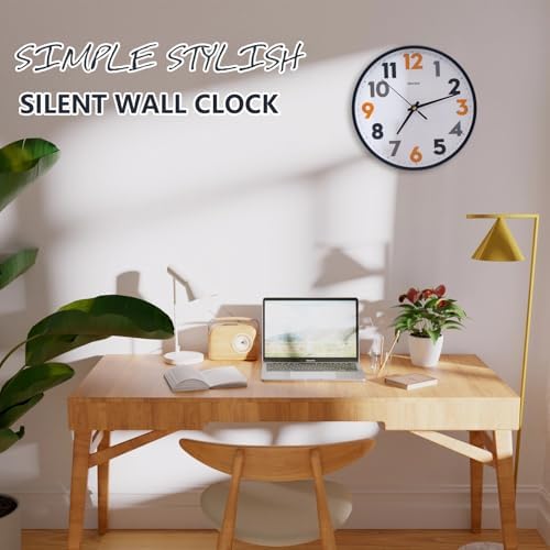 Modern Wall Clock, 10 Inch Silent Non-Ticking Battery Operated – Easy to Read Minimalist Design Quartz Analog Clock – Stylish Home Decor for Living Room, Bedroom, Kitchen, Office (Black, 10 Inch)