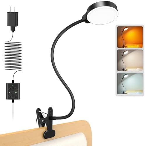 Glocusent 5W Clip on Light, 3 Colors & 5 Brightness Reading Light for Bed