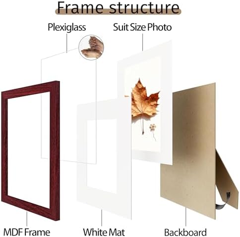 Picrit 5x7 Picture Frame Set of 12, Gallery Wall Frames, Dark Red Wood