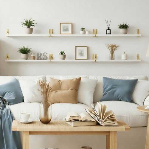 YGEOMER 23.6in Floating Shelves for Wall Home Decor, Wood, White, Set of 6