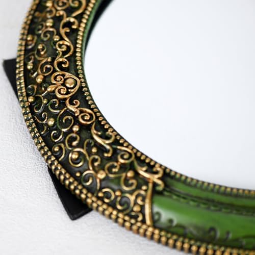 Oval 11.8x10 inch Resin Vintage Mirror | Wall Mounted Decorative Mirror for Entryway, Hallway, Bedroom Oval Mirror(Green)