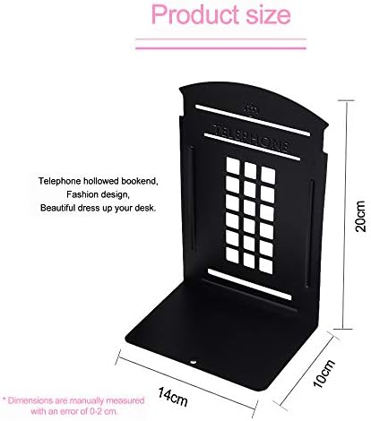 MerryNine 2 Pack Book Ends, Metal Bookends for Shelves, Telephone Booth Decorative Bookends, Non Skid Heavy Bookends, Book, Magazine or CD Organizers for Home and Office (Black-2pcs)
