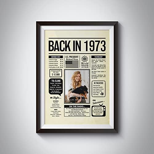 Personalized 52 year old birthday gifts - Back in 1973 Poster - Centerpiece Table Decorations 52nd Birthday Party - Custom Born in 1973 Newspaper Vintage Poster for Men, Women