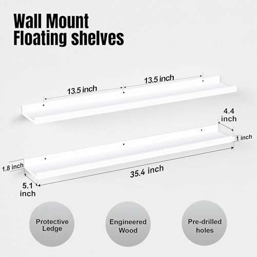 Boswillon Floating Shelves Set of 2, Long Wall Shelf with Lip, 36in, Oak