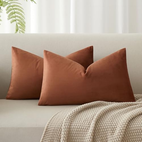 JUSPURBET 16x24 Lumbar Velvet Throw Pillow Covers Set of 2,Mocha Mousse