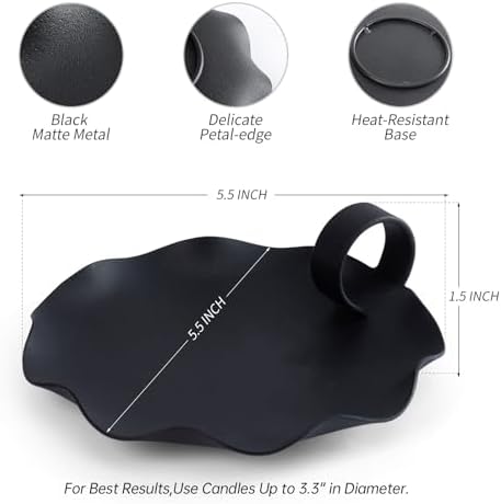 Candle Holders for Pillar Candles – 5.5" Overall Width Black Metal Holder with Plate, Fits Pillar Candles up to 3.3" in Diameter & Flameless, Modern Minimalist Candle Dish (Candles Not Included)