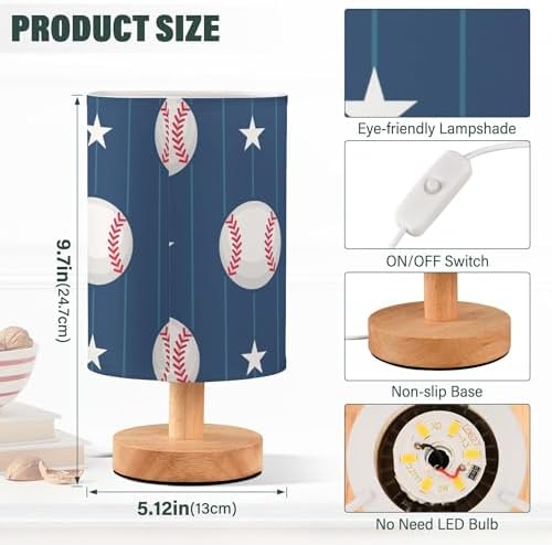 Sport Baseball LED Table Lamp with USB Port Rechargeable Lamps Bedroom Lamps for Nightstand Living Room Dorm Home Office Desk