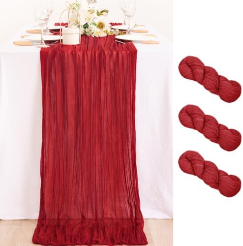 3 Pack Red Cheesecloth Table Runner 10ft Boho Gauze Annniversary Decor