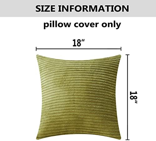 Home Brilliant Throw Pillow Covers 18x18 Set of 2 Soft Velvet Corduroy Striped Square Throw Pillows Cushion Cover for Couch Decor, 18 x 18 inch, Grass Green