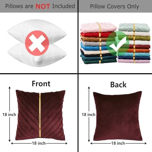 Velvet Throw Pillow Covers 18x18 inch Pack of 2 Gold Decor Burgundy