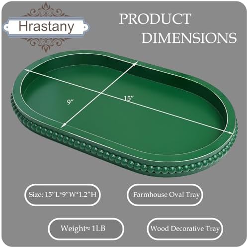 Hrastany Green Oval Wood Decorative Ottoman Tray for Coffee Table