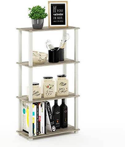 Furinno TURN-S-TUBE Storage Shelves, 4-Tier Book Shelf, Corner Shelf, Toolless Open Shelves, for Organization and Storage, Living Room, Garage, Home Office, Sonoma Oak