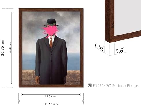 Poster Master Man in Overcoat Print - The Son of Man Painting Poster - Altered & Pop Art - Gift for Men & Women - Surreal Decor for Bedroom, Living Room or Office - 16x20 Brown Framed
