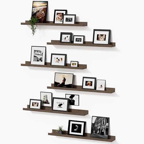 Wall Shelves for Living Room, Nursery Book Shelves Smoke Gray Bathroom Shelves Over Toilet Floating Shelves for Wall, Modern Wood Storage for Bedroom, Kid's Room, Kitchen, 36inch, Set of 6