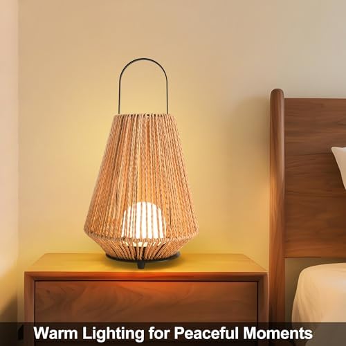 Cordless Lamp Rechargeable Table Lamp with Woven Shade, Wireless Portable Battery Operated Lamp, Small Decorative Ambient Table Lamp for Bedside, Indoor &Outdoor Table Light
