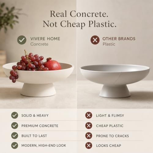 12" Concrete Extra Large Fruit bowl for Kitchen Counter, Coffee Table Decor, Decorative Key Bowl, Home Décor Accents, Kitchen Counter Decor Grey