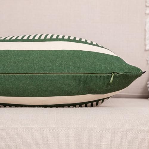 Decorative Farmhouse Throw Pillow Covers 18x18 Accent Faux Leather Pillowcase Rustic Boho Decor,Olive Green and Beige (Cover ONLY, Pack of 2)