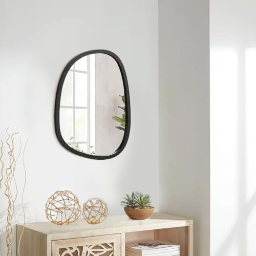 Irregular Wood Frame Mirror for Wall Asymmetrical Oval Wall Mirrors Unique Shape Modern Wall Mounted Vanity Artistic for Bathroom Bedroom Living Room Entryway Decorative