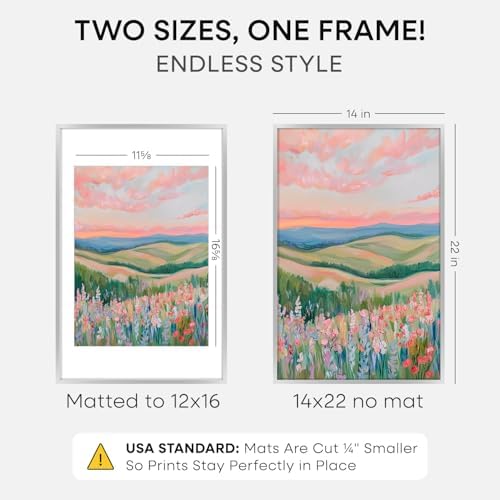Homeforia 14x22 Silver Picture Frame, High-End Metal, 12x16 Mat, Glass