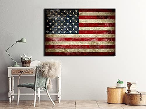 Pyradecor Extra Large Old Vintage American Flag Canvas Prints Wall Art Pictures Paintings for Living Room Office Home Decorations Modern Abstract Landscape Artwork 32" x 48"