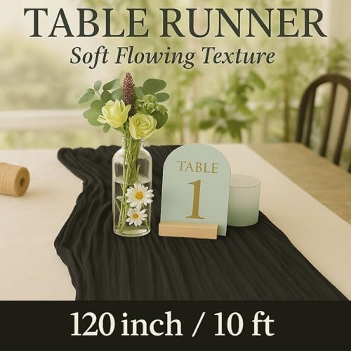 6 Pack Black 10FT Cheesecloth Table Runner 120 Inch Rustic Boho Gauze Cheese Cloth Table Runner for Wedding Baby Shower Bridal Shower Birthday Party Home Decorations