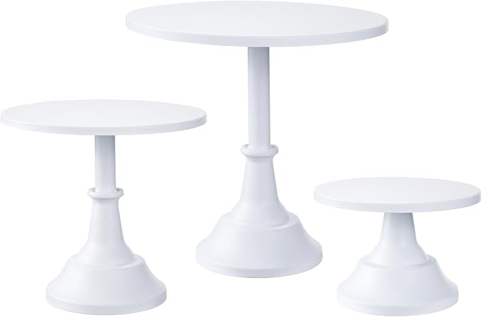 HBlife 3-PCS White Cake Stand Set (8"/10"/12" Plate) for 6-10 Inch Cakes, Perfect Dessert Table Display Set, Cupcake&Cake Stands for Party, Wedding, Birthday, Baby Shower, Anniversary (Metal) | Interchangeable Bases&Plates, Dessert Table Display, Cupca...