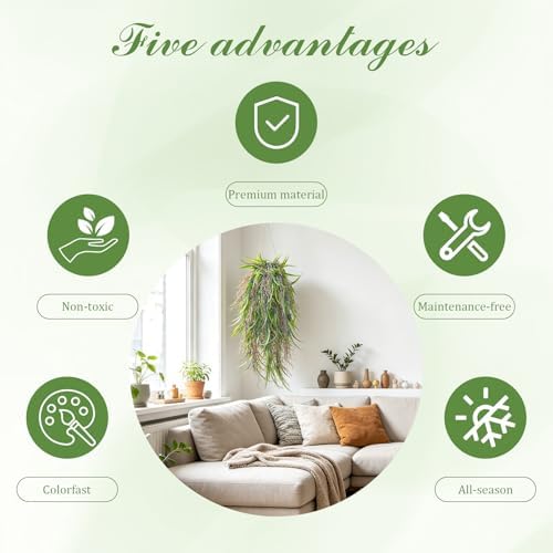 dallisten 4Pcs Fake Hanging Fern Plants for Outdoors, UV Resistant Artificial Ferns Greenery Vines Faux Trailing Plants for Indoor Wall Porch Wedding Boho Home Garden Decor(4PCS WhiteGreen Leaves)