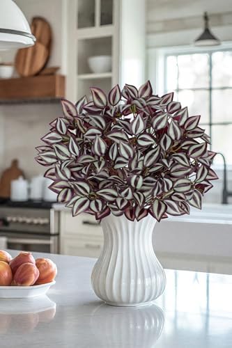 Hollyone 5 Bundles Artificial Greenery Plants Stems Faux Wandering Jew Leaves Plant Bouquet Fillers for Arrangement, Fake Shrub Bushes Plants for Home Centerpiece Indoor Outdoor Garden Patio Porch