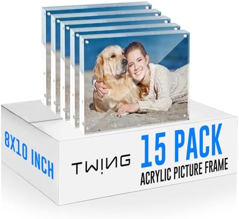 TWING 8x10 Acrylic Frame 15 Pack,20MM Thicker Frameless Clear Picture Frame