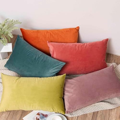 JUSPURBET 12x20 Lumbar Velvet Throw Pillow Covers Set of 2,Burnt Orange