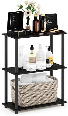 Furinno TURN-N-TUBE Storage Shelves, 3-Tier Book Shelf, Corner Shelf, Toolless Open Shelves, for Organization and Storage, Living Room, Garage, Home Office, Espresso