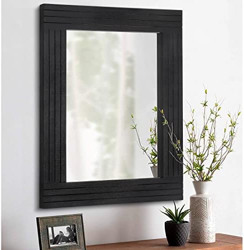 Black Vintage Rustic Wood Framed Wall Mirror Farmhouse Rectanglular Antique Decor Hanging Mirror for Bathroom Bedroom Living Room Entryway Large 20"x16"