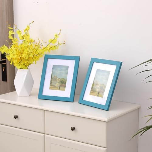 Muzilife Teal 8x10 Wood Picture Frame with Mat, Real Glass Cover, 1 Pack