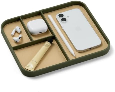 Nordik Leather Valet Tray - Medium EDC Tray - Moss Green 9.5 x 7.9 in