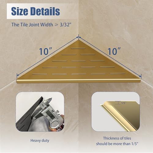 Neodrain 10 Inch Golden Corner Wall Shelf for Tile Wall Insert, Set of 2