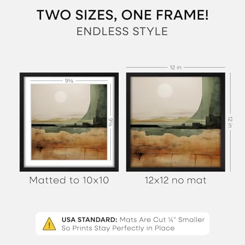 Homeforia 12x12 Black Oak Picture Frame, High-End Wood, 10x10 Mat, Glass