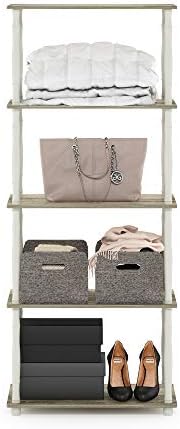 Furinno Turn-N-Tube 5-Tier Multipurpose Shelf / Display Rack / Storage Shelf / Bookshelf, Classic Tubes, Sonoma Oak/White